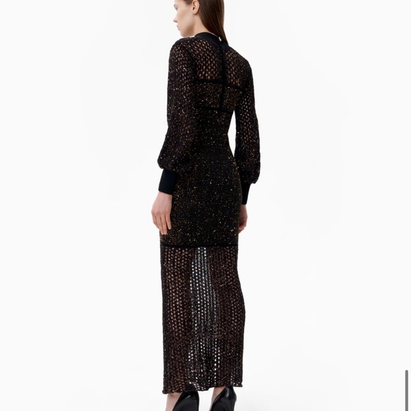 Dodiee GAIA crochet sequin maxi dress in black gold long sleeve - Picture 3 of 15